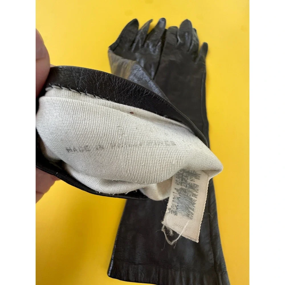 Bundle of 2 VTG Aris Black Leather Opera Gloves 1950s Sz 6 Audrey Hepburn Retro